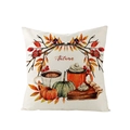 Square autumn decorative pillowcase with pumpkins and berries on coarse linen fabric - 45x45cm (No Insert) / Autumn Hand Painted Harvest (JYM057-24)