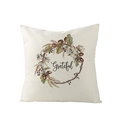 Linen pumpkin wreath square pillow cover with Grateful text for Thanksgiving decor - 45x45cm (No Insert) / Grateful Botanical Wreath (JYM057-26)