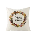 Linen pumpkin throw pillow cover featuring Autumn IS HERE text and fall leaf wreath - 45x45cm (No Insert) / Autumn Is Here Wreath (JYM057-27)