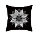 Square black pillowcase featuring a white mandala geometric pattern in Boho style - Black Background White Flower Mandala Style (TPR208-25)