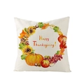 Square Thanksgiving pillow cover with watercolor pumpkin and sunflower wreath print - 45x45cm (No Insert) / Happy Thanksgiving Wreath (JYM057-28)