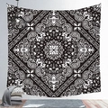 Bohemian black and white Mandala wall tapestry with intricate Paisley patterns - Classic Black White Mandala (CGT019-37) / 95x73cm Brushed Style