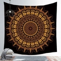 Bohemian mandala tapestry with orange and yellow sunburst pattern on black fabric background - Black Orange Red Gradient Mandala (CGT019-40) / 95x73cm Brushed Style