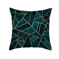Housse de coussin carrée bleu sarcelle avec motifs géométriques dorés et effet aquarelle - Aquarelle Vert Foncé Ligne Dorée (TPR191-7)