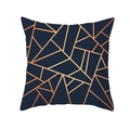 Housse de coussin carrée moderne en velours peau de pêche géométrique bleu et or - Bleu Marine Ligne Dorée Géométrique (TPR191-14)
