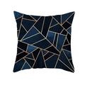 Housse de coussin moderne bleu marine avec lignes géométriques dorées en peau de pêche - Bleu Foncé Ligne Dorée Géométrique (TPR191-17)