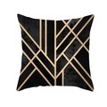Housse de coussin noire géométrique avec lignes dorées Art Déco pour canapé et bureau - Mat Noir Ligne Dorée (TPR191-22)