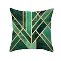 Housse de coussin carrée vert foncé effet marbre avec motifs géométriques dorés - Marbre Vert Foncé Ligne Dorée (TPR191-23)