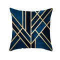Housse de coussin géométrique bleu foncé avec lignes dorées et texture peau de pêche - Mat Bleu Foncé Ligne Dorée (TPR191-26)