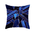 Housse de coussin carrée avec motifs géométriques bleus abstraits et lignes dorées - Ton Bleu Patchwork Ligne Dorée (TPR191-30)