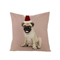 Roze kussensloop met kerst mopshond print en feestelijke rode muts van polyester - Mops met Kerstmuts (JYM076-4)