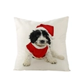 Christmas dog pillow cover featuring a puppy in a Santa hat on white polyester fabric - Puppy in Christmas Suit (JYM076-5)