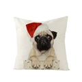 Nordic Christmas pillow cover featuring a cute pug dog in a red Santa hat design - Pug with Christmas Hat and Cherries (JYM076-7)