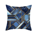 Housse de coussin à motif géométrique bleu et doré avec tissu doux en peau de pêche - Tons Bleus Ligne Dorée Patchwork (TPR191-35)