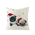 Square polyester pillow cover with festive pug puppies and red snowflake print - Two Pugs with Christmas Hats (JYM076-9)