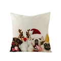 Nordic polyester Christmas cushion cover featuring four dogs in festive hats and deer antlers - Four Dogs in Christmas Decor (JYM076-10)