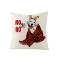 Christmas pillow cover featuring a Labrador in reindeer antlers and HO HO HO slogan - Labrador with Antlers and Plaid Blanket (JYM076-11)