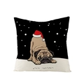 Christmas pug dog pillow case with Merry Christmas text on black snowy background - Snowy Night Pug Merry Christmas (JYM076-16)