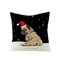 Nordic Christmas pillow cover featuring a festive pug print with Merry Christmas text - Christmas Hat Pug Back View Merry Christmas (JYM076-17)