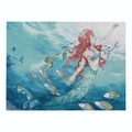 Nautical mermaid and tropical fish printed cotton linen placemat with woven texture - 32x21cm / Watercolor Mermaid and Tropical Fish (CD015-12)