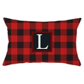 Christmas lumbar pillow cover with red buffalo check pattern and letter L print - Letter L Style (YZ022-12)
