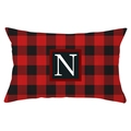 Red and black buffalo plaid lumbar pillow case with white serif letter N print - Letter N Style (YZ022-14)