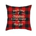 Square red and black buffalo plaid Christmas pillow cover with golden festive greetings - Christmas New Year Blessing Text(TPR215-3)