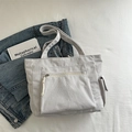 Light gray corduroy tote bag with front zipper pocket and side flap compartment - Light Gray