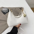 Minimalist white crescent moon bag with golden chain and fashion engraving - White