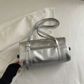 Minimalist silver metallic cylinder shoulder bag with adjustable strap for women - Silver