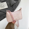 Pink corduroy textured underarm bag with a decorative resin and metal chain strap - Pink