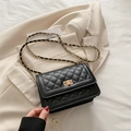 Classic black quilted crossbody bag with golden chain strap and square turn-lock closure - Black