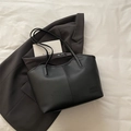Bolso tote grande de cuero negro con patrón de lichi y relieve de moda - Negro