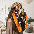 90cm leopard chain print satin scarf worn as a headscarf in orange and beige - Leopard Orange Geometric
