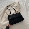 Bolso de hombro de leopardo negro a la moda con textura de ante y cadena dorada - Negro