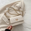 Minimalist beige quilted crossbody bag with golden chain strap and rectangular lock - Khaki