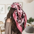Pink and brown leopard print satin headscarf with chain patterns and dot textures - Leopard Pink Chain