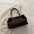 Tragetasche aus Wildleder mit Leopardenmuster, Doppelgriffen und Metallschnallen-Detail - Braun