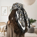 Leopard and chain print satin silk scarf worn as a stylish headwrap for women - K Leopard Grey Black Edge