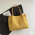 Large mustard yellow suede tote bag for women with minimalist shoulder strap design - No Pendant / Yellow