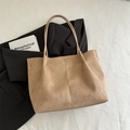 Camel suede large capacity tote bag with vertical stitching for versatile commute styling - No Pendant / Khaki