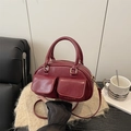 Retro burgunderrote Kissenhandtasche mit Doppeltaschen und Riemen für Damen - Rot