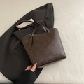 Dark brown faux leather tote bag with adjustable silver buckle straps for daily commute - No Pendant / Brown