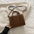 Brown leopard print crossbody bag in faux suede with adjustable shoulder strap - Brown