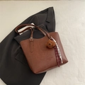 Brown vintage faux leather tote bag with shoulder strap and a cute bear charm accessory - No Pendant / Dark Brown