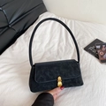 Retro black underarm bag with matte texture and vintage golden metal clasp - Black