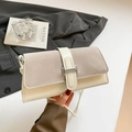 Minimalist beige and grey patchwork leather crossbody bag with silver buckle - White