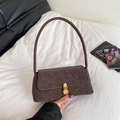 Retro dark brown underarm bag with vintage texture and gold metallic clasp closure - Brown