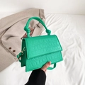 Vibrant green crocodile pattern shoulder bag with a unique knot handle design - Green