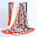 Floral print satin square scarf with vintage pattern and orange border display - 90*90cm / Orange